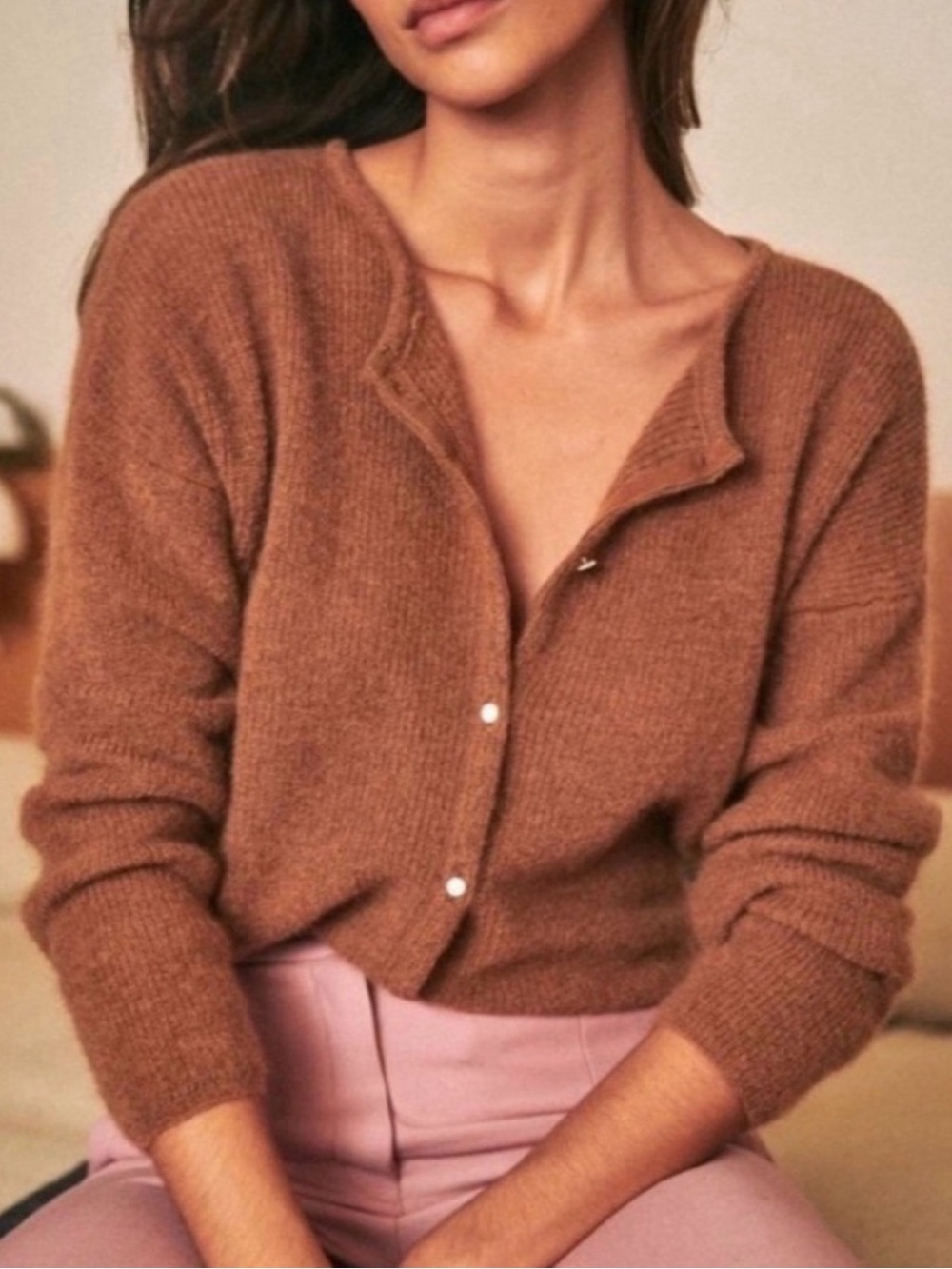 Sezane Gaspard Cardigan in Camel - Picture 2 of 6